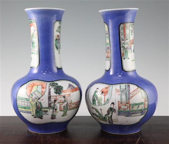 A pair of Samson of Paris powder blue bottle vases, in Kangxi style, 31cm, potting faults